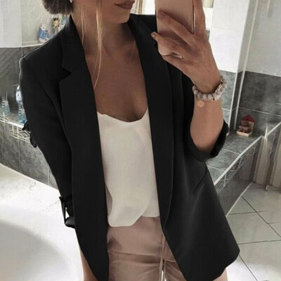 

Womens Solid Lapel Collar Business Blazer Long Sleeves Slim Work Office Coat