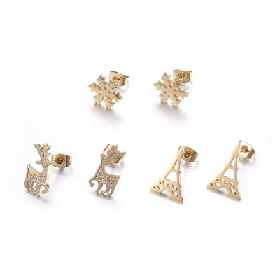 

304 Stainless Steel Stud Earrings Mixed Shapes Golden 11516x811x13mm Pin 07mm