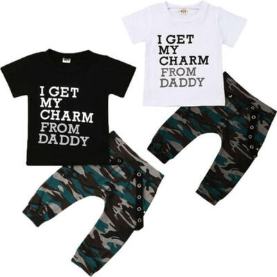 

US Stock Toddler Kids Baby Boy Tops T-shirt Camo Pants Harem Outfit Set Clothes