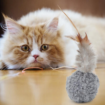 

Greensen 12Pcs Portable Pet Plush Ball with Feather&Catnip Cat Playing Toy White Gray Brown