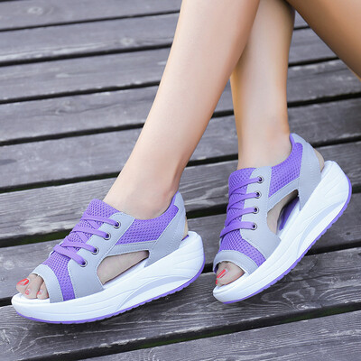 

LZJ Muffin Bottom Sandals Thick Bottom Slope Breathable Rocking Shoes Female Mesh Shoes Comfortable Casual shoes plus size 35-41