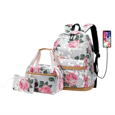 

Tailored Girls Floral School Backpack Cute Daypack Bookbag Lunch Bag Purse 3 Piece Set