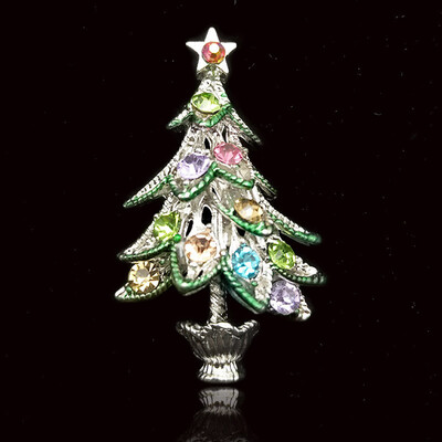 

1Pc New Christmas Tree Crystal Brooches Pins Christmas Fashion Woman Jewelry Gift