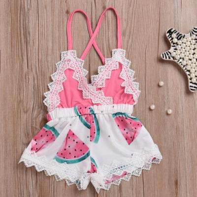 

Watermelon Printed Toddler Kids Baby Girls Lace Romper Jumpsuit Outfits Clothes