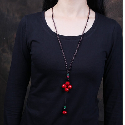

Long necklace red sweater chain retro pendant hundred matching national wind chain pendant fashion necklace