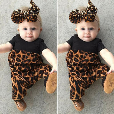 

CA Newborn Baby Girl Leopard print Clothes Romper Jumpsuit Headband Outfits Set