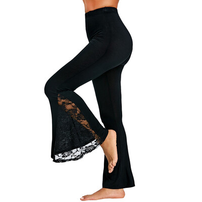 

Tailored Fashion Womens Sexy High Waist Leggings Trousers Lace Panel Casual Flare Pants