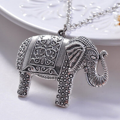 

Charm Elegant Fashion Elephant Pendant Sweater Chain Retro Silver Color Necklace