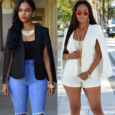 

Women Ladies Lapel Cape Business Work Poncho Blazer Tops Jacket Coat Outwear