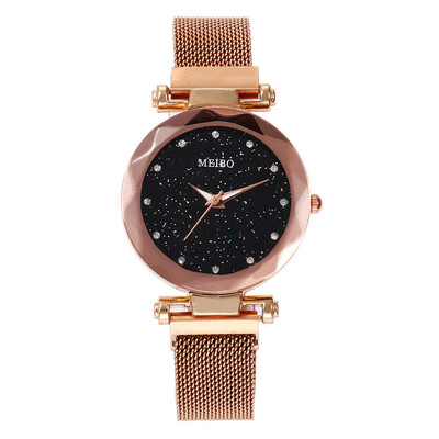 

High Quality Women Mesh Belt Strap Starry Sky Watch Luxury Brand Ladies Geometric Surface Quartz Watch Simple Zegarki Damskie
