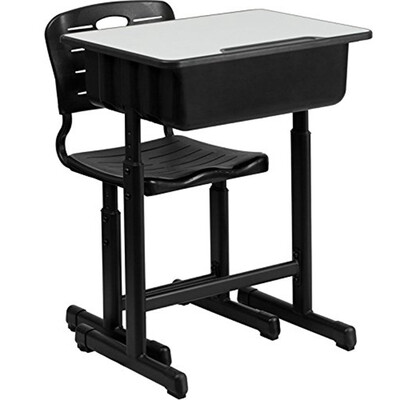 

High School Student Desk&Chair Set Adjustable Child Study Furniture Storage Black