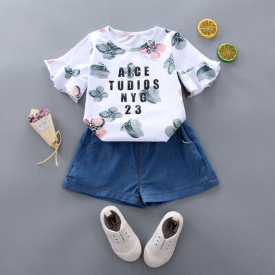 

Baby Girl Clothes Floral Letter Butterfly Short Sleeve Shorts Two-Piece Set Children Clothes