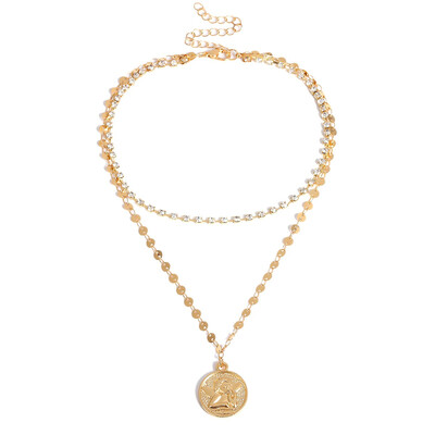 

Angel Coins Round Cubic Zirconia Chain Necklaces & Pendants Gold Color Fashion Crystal For Women