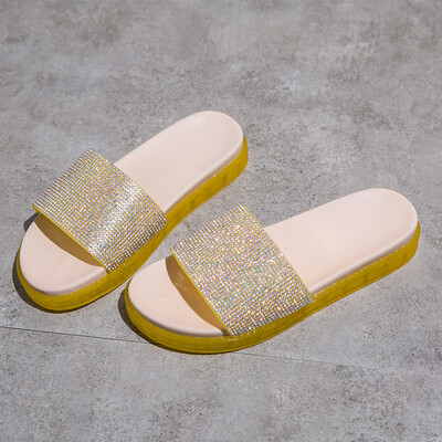 

Net red slippers women wear 2019 summer new rhinestones drag jelly bottom platform shoes increased ins super fire