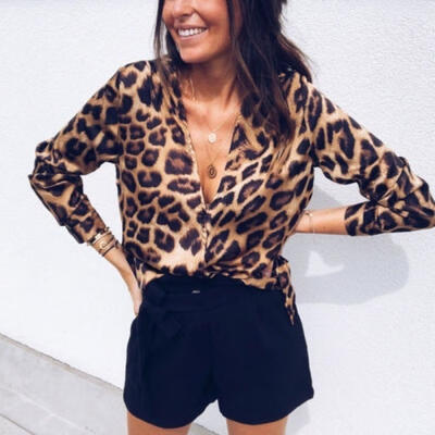 

Fashion Womens Ladies Leopard Chiffon Long Sleeve Blouse Tops T-Shirt Hot