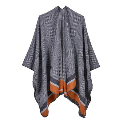 

Women Poncho Cardigan Sweater Contrast Color Striped Cashmere Capes Shawl Scarf Outerwear