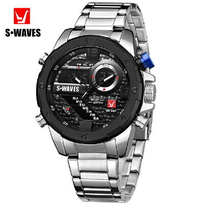 

SWAVES SW2063 Men Quartz Watch Dual Core Stainless Steel Band Fashion Multifunction Wristwatch 3ATM Alarm Outpout Hourly Chime Sno