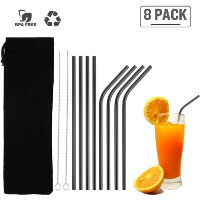 

8Pcs Stainless Steel Straws Reusable Straws Set Matte Drinking Straws FDA-Approved BPA Free Cleaning Brush Portable Bag for All Si