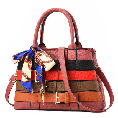 

10 pieces from the batch woven buckle with womens contrast color shoulder diagonal scarf silk temperament portable mother bag