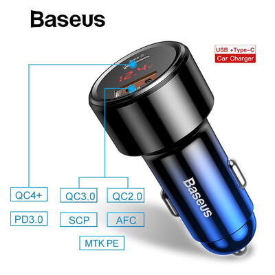 

Baseus Quick Charge 40 30 Car Charger For Xiaomi Mi 9 Redmi Note 7 Pro 45W PD Fast Phone Charger in car AFC SCP For Huawei P30 M