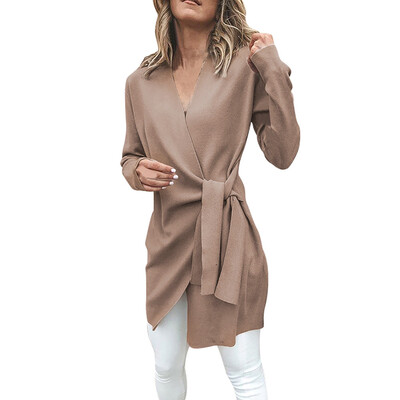 

Toponeto Women Casual Leather Tied Up V Neck Open Front Suit Jacket Outwear Overcoat Coat