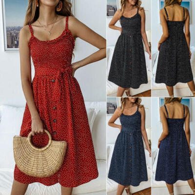

Womens Summer Maxi Dress Sleeveless Casual Beach Holiday Strappy Party Sundress