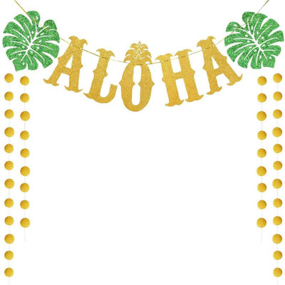 

Hawaiian Tropical Palm Leaves Gold Aloha Banner Party Favor Decoration Supplies