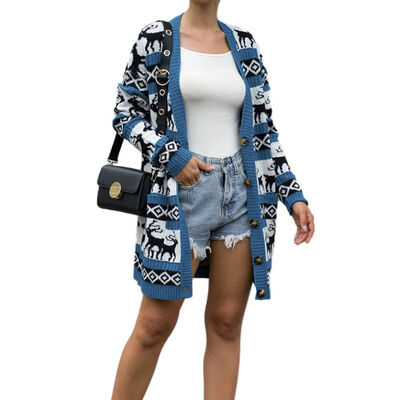

Women Autumn Christmas Cartoon Pattern Concise Casual All-match Long Sleeve Cardigan
