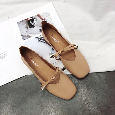 

Chic shoes female summer shallow bean shoes new Joker flat bottom square head grandma shoes bow gentle fairy shoes