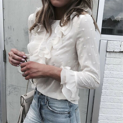 

Fashion Ladies Ruffle Long Sleeves Womens Shirt Blouse Vintage Tops Clothes