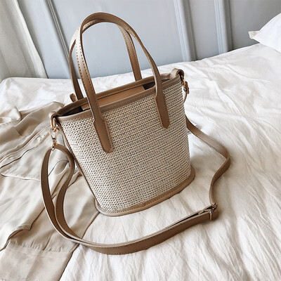 

Summer new woven small bag female 2019 new Korean version of the wild single shoulder slung fashion large capacity bucket bag