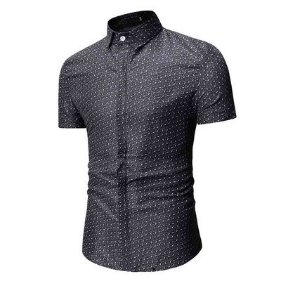 

Tailored Mens Summer Print Turn-Down Collar Slim Fit Short Sleeve Top Shirt Blouse