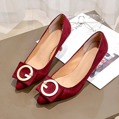 

High-heeled Girl Pearl Shallow Single Shoes Sweet Square-headed French Girl Medium-heeled Slim-heeled Girl Shoes
