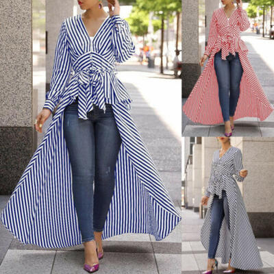 

Women Striped Long Sleeve Shirt Dress Blouse T-shirt Tunic Slim Fit Causal Tops