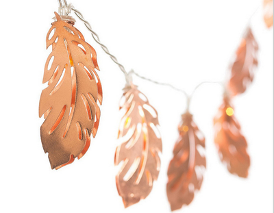 

LED lamp string new rose gold iron art feather leaf 10LED battery lamp bedroom Party Decoration Christmas light string