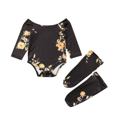 

3PCS Newborn Baby Girl Off Shoulder Flower RomperLeg Warmers Outfits Clothes