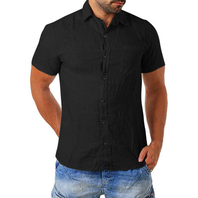 

Toponeto Mens Baggy Cotton Blend Pocket Solid Short Sleeve Turn-down Collar T Shirts