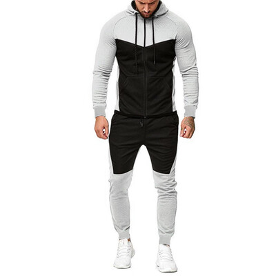 

Toponeto Mens Autumn Splicing Zipper Print Sweatshirt Top Pants Sets Sport Suit Tracksuit