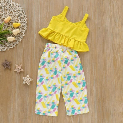 

Toddler Kids Baby Girl Summer Outfits Set Clothes Set Yellow Color