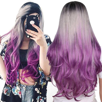 

〖Follure〗70CM Sexy Gradient Gray Party Wigs Long Curly Hair Mixed Colors Synthetic Wig