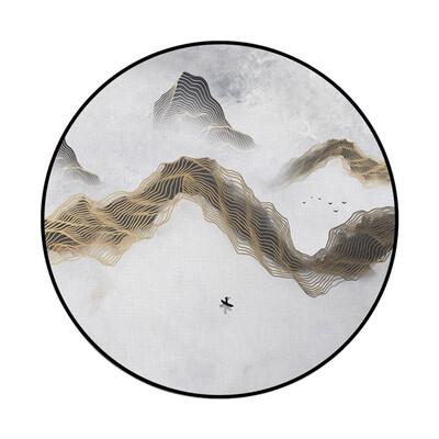 

Gobestart Abstract Blue Mountain Ink Painting Printed Soft Fabric Round Floor Mat Carpet