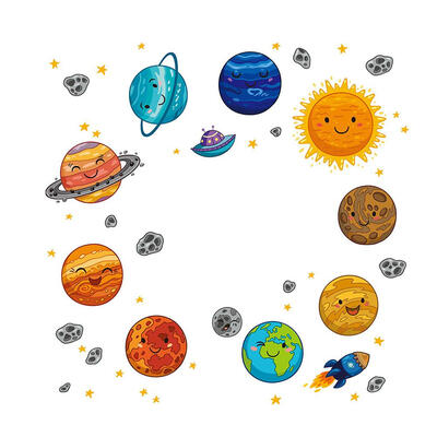 

Cute Cartoon Planets Removable Wall Stickers Waterproof Kids Bedroom Decals
