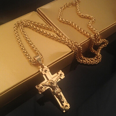 

Mens Fashion Jewelry Jesus Cross Pendant Cuban Chain Necklace Sweater Chain