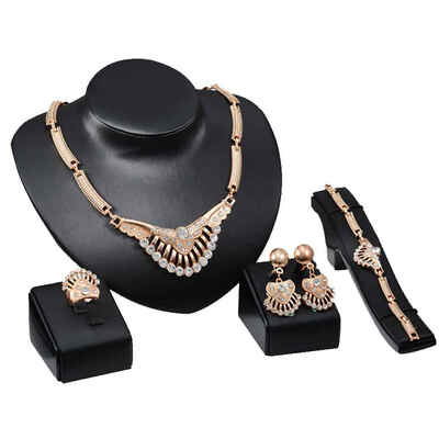 

18K Gold Plated Crystal Necklace Bracelet Earrings Present Jewelry Set for Wedding Prom Party