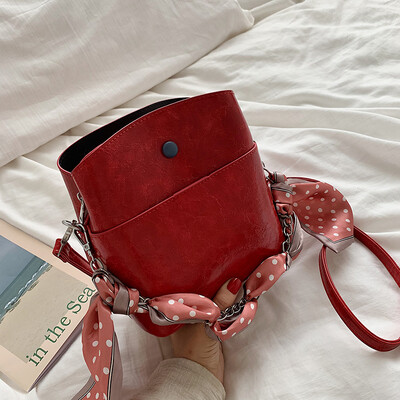 

Advanced sense of foreign style womens bag ins Korean scarf bag new 2019 Joker bucket bag shoulder Messenger bag