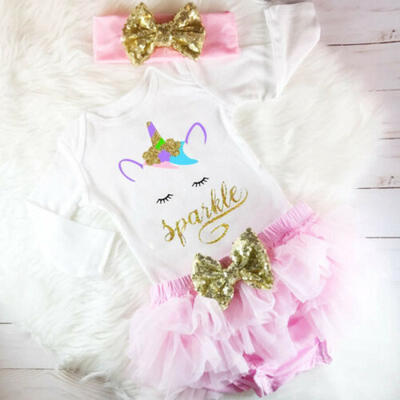 

Canis Newborn Baby Girls Unicorn Romper Tutu Skirt Headband Outfits Clothes