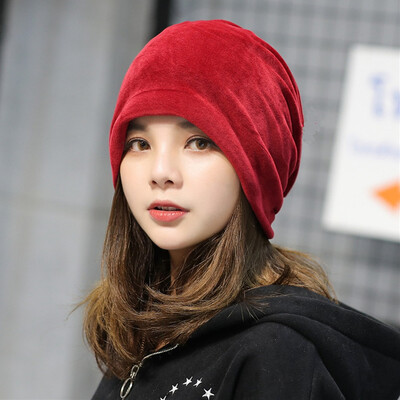 

Casual Velvet Warm Slouch Hip Hop Hats for Women Solid Baggy Skullies Beanies Hat Female Fashion Cap