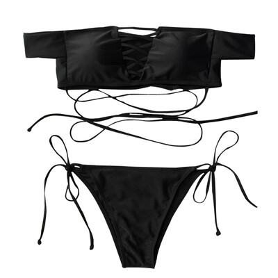 

Crossover Lace-Up String Bikini Set