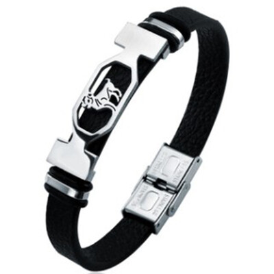 

Zodiac Signs Leather Bracelet 12 Constellations Bracelets Bangles Men Stainless Steel Personality Vintage Punk Bracelet