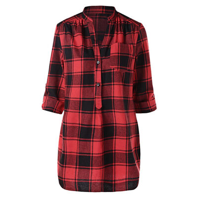 

Half Button Front Pocket Tartan Blouse